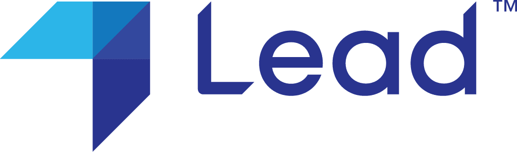 Blue geometric logo next to the word "Lead" in bold, blue letters with a trademark symbol in the top right corner.